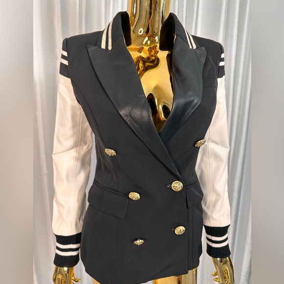 Varsity Blazer Faux Leather Jacket sz 0 - Picture 3 of 9